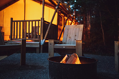 Private fire pit at glamping resort near Acadia National Park